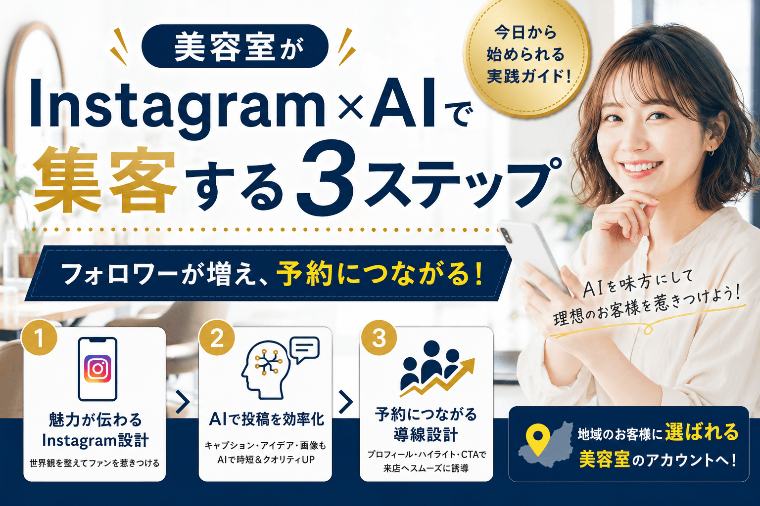 美容室がInstagram×AIで集客する3ステップ