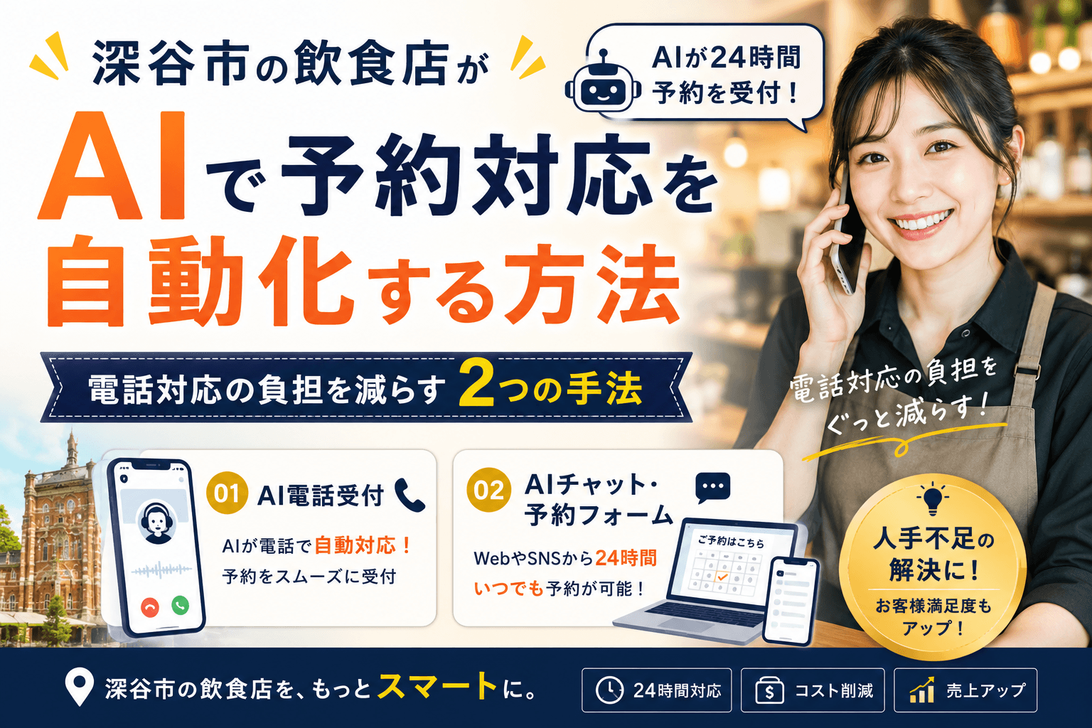 深谷市の飲食店がAIで予約対応を自動化する方法|電話対応の負担を減らす2つの手法
